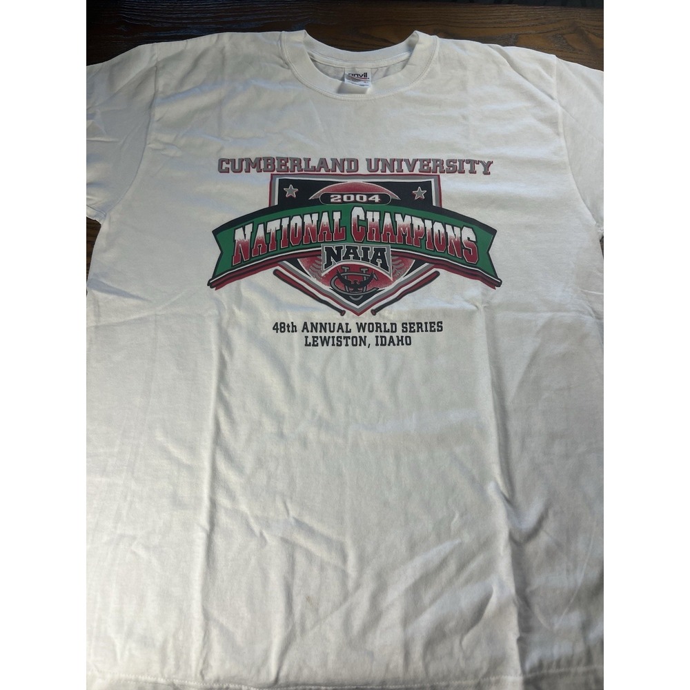 Vintage Cumberland University 2004 National Champions White T-Shirt Mens L Anvil